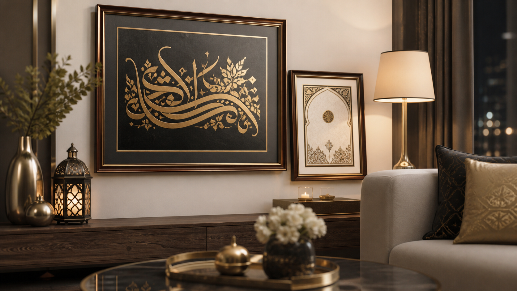 Elegant Islamic art and framed decor in a modern home