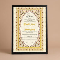 Golden Floral Arch Nikkah Certificate Black front studio view