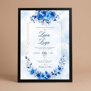 royal blue floral nikah invitation frame Black front studio view
