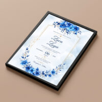 royal blue floral nikah invitation frame Black diagonal flat perspective